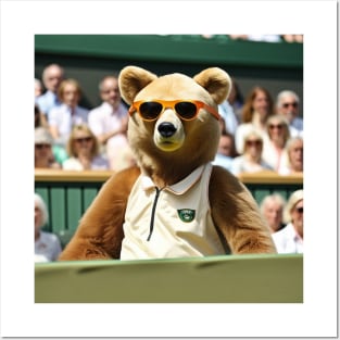 Teddy bear watching tennis at Wimbledon center court Posters and Art